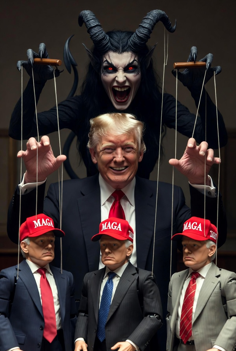 Donald Trump puppet master marionettes strings MAGA Satan Devil Blank Meme Template