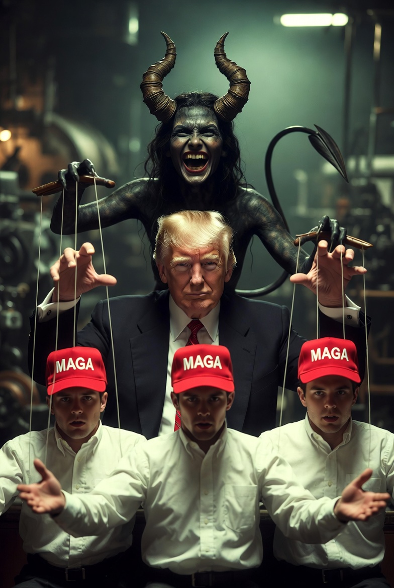 Donald Trump puppet master marionettes strings MAGA Satan Devil Blank Meme Template