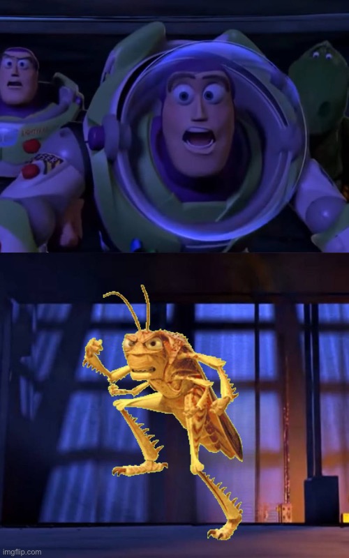 The Toy Story Gang meets Hopper (A Bug's Life) | image tagged in the toy story gang meets what character,pixar,disney,toy story,memes,a bug's life | made w/ Imgflip meme maker