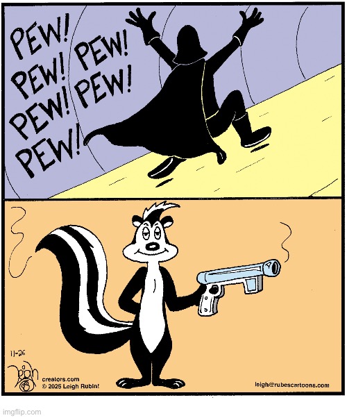Rubes | image tagged in comics,rubes,darth vader,pepe le pew,pew pew pew,gun | made w/ Imgflip meme maker