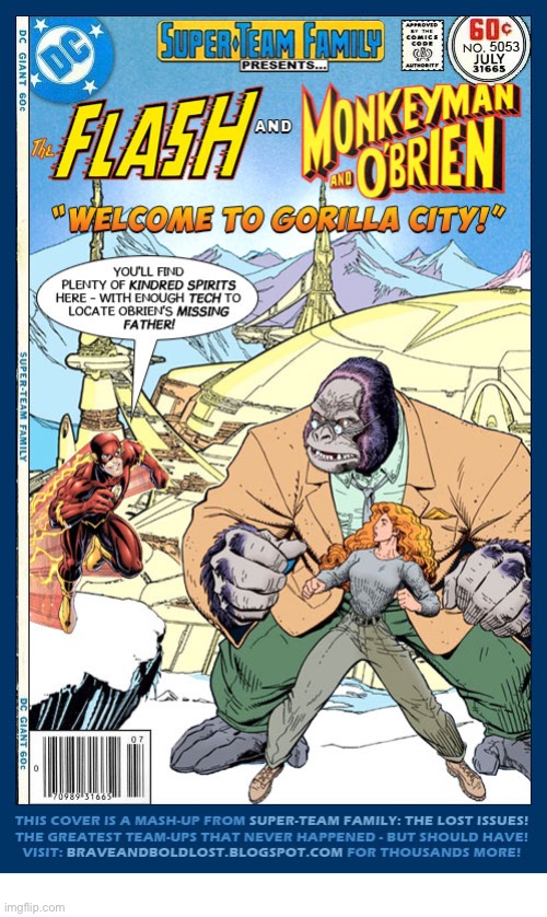 image tagged in comics,the flash,monkeyman and obrien,crossover,super team family | made w/ Imgflip meme maker