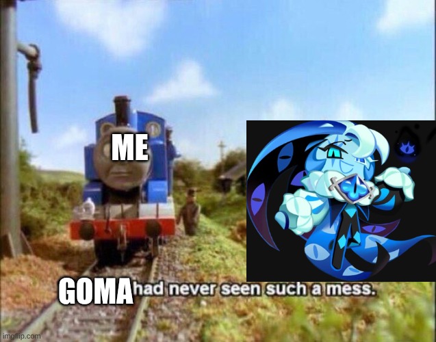 It's just a cookie, why go insane over her? | ME; GOMA | image tagged in thomas had never seen such a mess | made w/ Imgflip meme maker