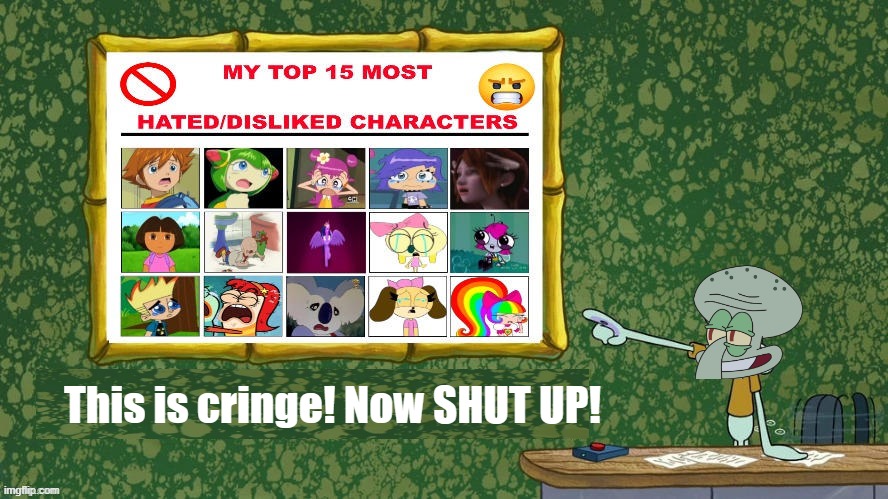 BlonicForever2022 (and his vicious hate art) hasn't aged well... (REVISITING USERS) | This is cringe! Now SHUT UP! | image tagged in squidward says x is horrible,spongebob,deviantart,scumbob wiki sucks,blonicforever2022,why are you reading the tags | made w/ Imgflip meme maker