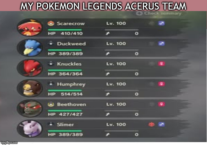 my pokemon legends acerus team | MY POKEMON LEGENDS ACERUS TEAM | image tagged in flags of defeat,pokemon,pokemon teams,video games,nintendo switch,pokemon legends acerus | made w/ Imgflip meme maker