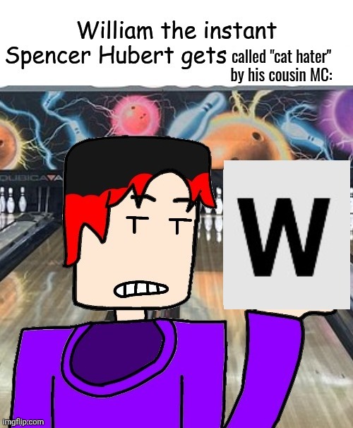 called "cat hater" by his cousin MC: | made w/ Imgflip meme maker