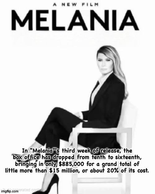 Most of the tickets were "freebies" paid for by somebody else. | image tagged in melania movie | made w/ Imgflip meme maker