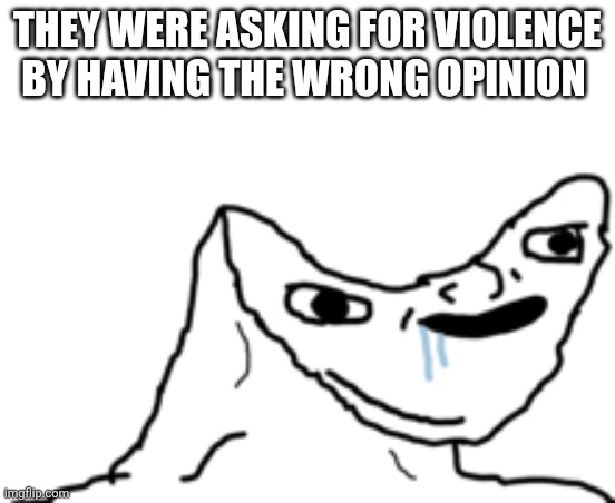 They support political violence when it's the bad guys | THEY WERE ASKING FOR VIOLENCE BY HAVING THE WRONG OPINION | image tagged in dumb wojak,violence,political | made w/ Imgflip meme maker