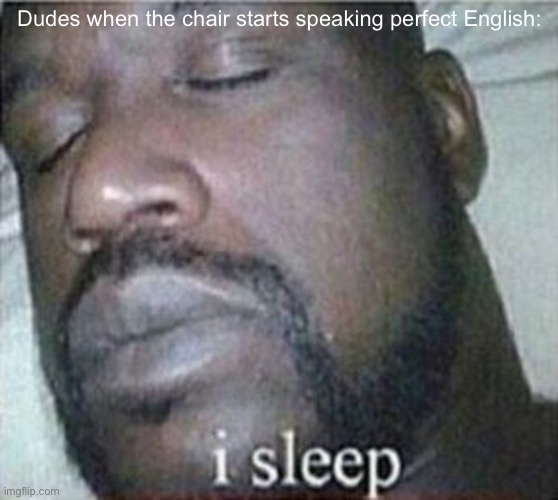 Shaq I Sleep Only | Dudes when the chair starts speaking perfect English: | image tagged in shaq i sleep only | made w/ Imgflip meme maker