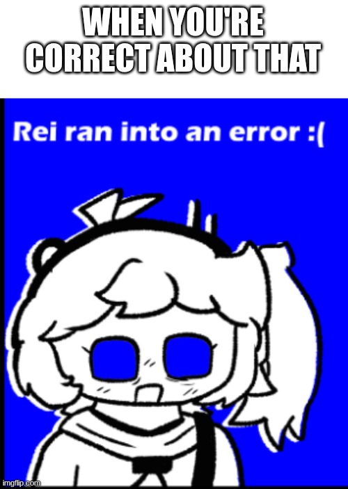 WHEN YOU'RE CORRECT ABOUT THAT | image tagged in rei ran into an error | made w/ Imgflip meme maker