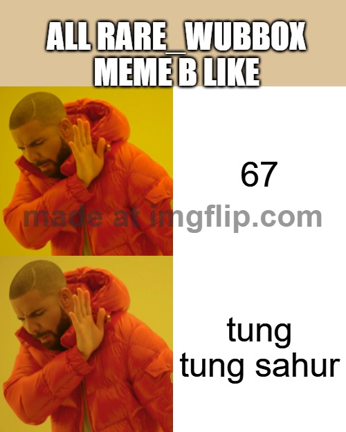 Drake Hotline Bling Meme | ALL RARE_WUBBOX MEME B LIKE; 67; tung tung sahur | image tagged in memes,drake hotline bling | made w/ Imgflip meme maker