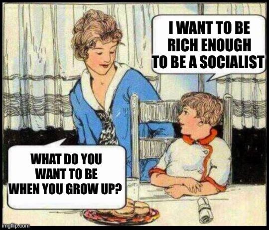 There are no poor socialists. | I WANT TO BE RICH ENOUGH TO BE A SOCIALIST; WHAT DO YOU WANT TO BE WHEN YOU GROW UP? | image tagged in when i grow up,socialism,democratic socialism,hypocrisy,democrats | made w/ Imgflip meme maker