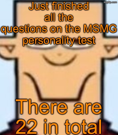 Now to the rating | Just finished all the questions on the MSMG personality test; There are 22 in total | image tagged in sped tyler | made w/ Imgflip meme maker