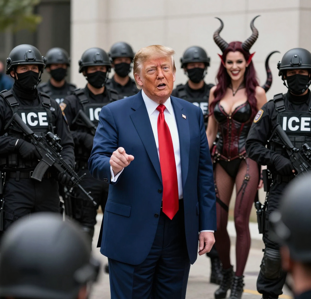 Donald Trump Satan ICE brown people immigrants guns Blank Meme Template