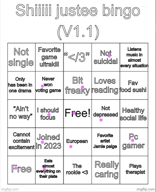 Justee bingo V1.1 | image tagged in justee bingo v1 1 | made w/ Imgflip meme maker