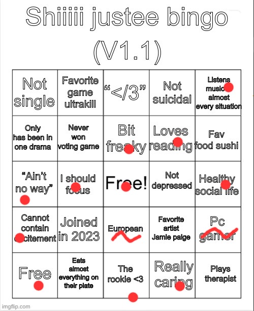 Justee bingo V1.1 | image tagged in justee bingo v1 1 | made w/ Imgflip meme maker