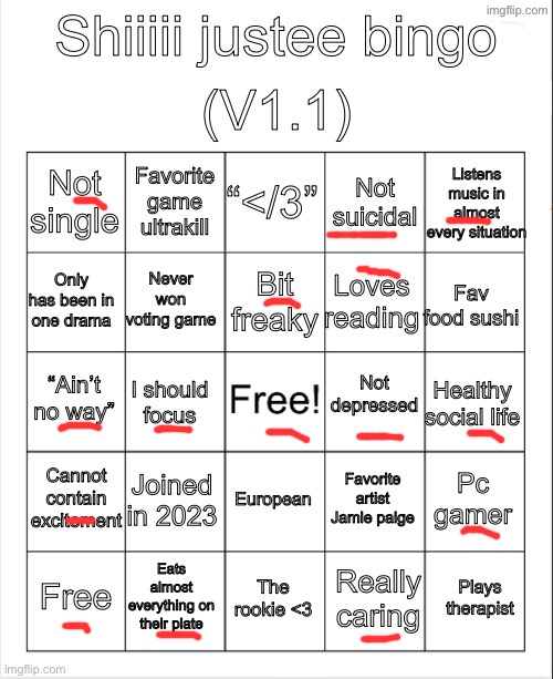 Justee bingo V1.1 | image tagged in justee bingo v1 1 | made w/ Imgflip meme maker