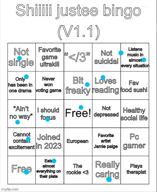 Justee bingo V1.1 | image tagged in justee bingo v1 1 | made w/ Imgflip meme maker