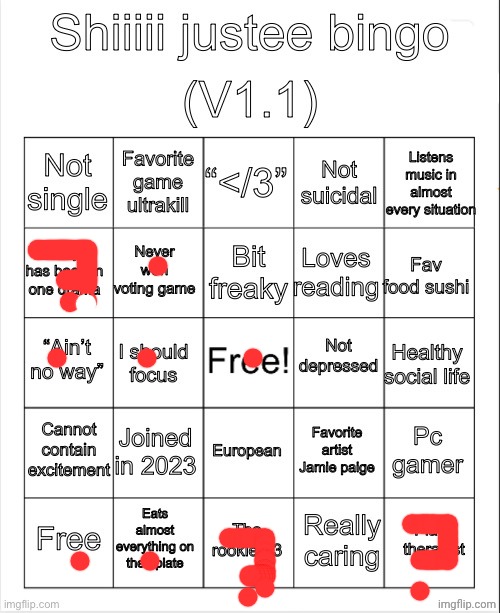 doing a bingo ig | image tagged in justee bingo v1 1 | made w/ Imgflip meme maker