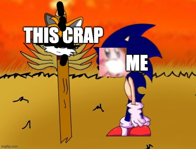THIS CRAP ME | image tagged in sonic exe looking at tails head | made w/ Imgflip meme maker