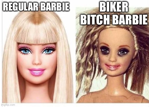 barbie annabelle | REGULAR BARBIE BIKER BITCH BARBIE | image tagged in barbie annabelle | made w/ Imgflip meme maker