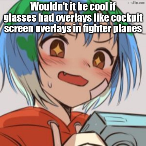 earth chan | Wouldn't it be cool if glasses had overlays like cockpit screen overlays in fighter planes | image tagged in earth chan | made w/ Imgflip meme maker