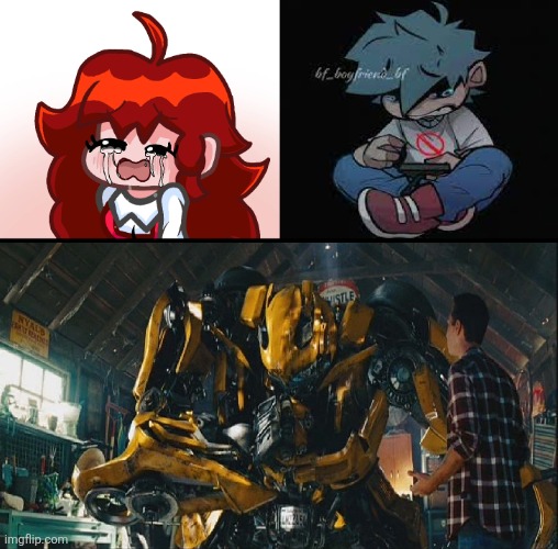 Bumblebee bf and gf crying | image tagged in friday night funkin,transformers | made w/ Imgflip meme maker