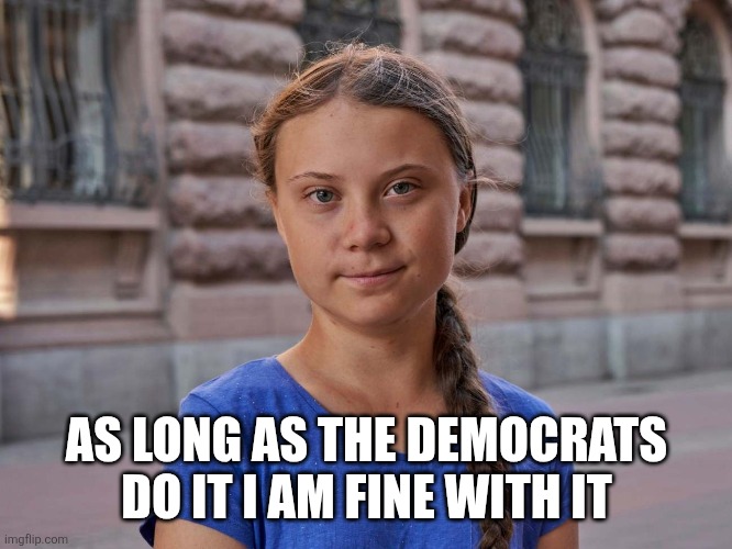 Gretta | AS LONG AS THE DEMOCRATS DO IT I AM FINE WITH IT | image tagged in gretta | made w/ Imgflip meme maker