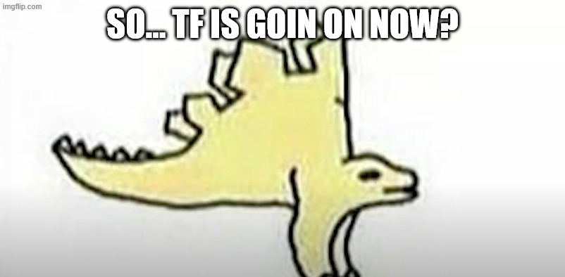 Stegsaur | SO... TF IS GOIN ON NOW? | image tagged in stegsaur | made w/ Imgflip meme maker