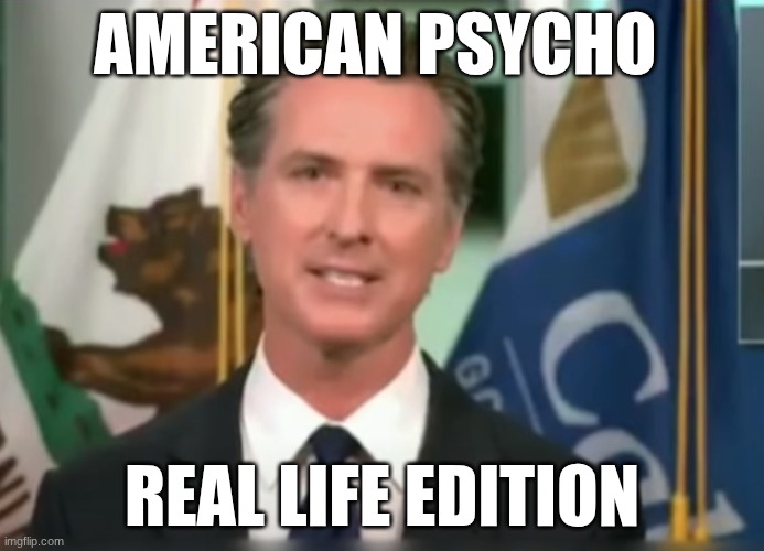Gavin Newsom Dictator | AMERICAN PSYCHO; REAL LIFE EDITION | image tagged in gavin newsom dictator | made w/ Imgflip meme maker