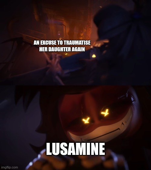 cyn stalking n and uzi | AN EXCUSE TO TRAUMATISE HER DAUGHTER AGAIN; LUSAMINE | image tagged in cyn stalking n and uzi,pokemon,pokemon memes,murder drones,funny,memes | made w/ Imgflip meme maker