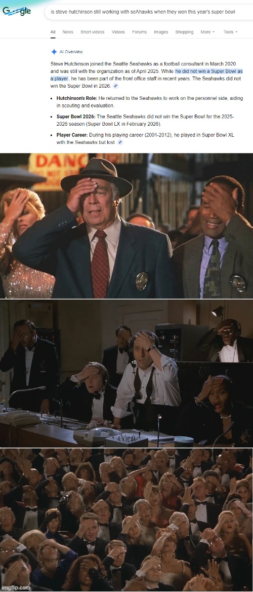 Did the AI even bothered to check the score? | image tagged in naked gun,nfl,super bowl,football,google | made w/ Imgflip meme maker
