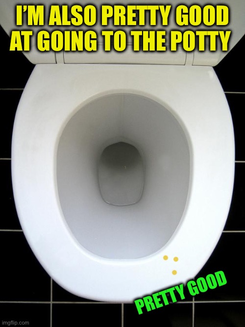 TOILET | I’M ALSO PRETTY GOOD AT GOING TO THE POTTY PRETTY GOOD | image tagged in toilet | made w/ Imgflip meme maker