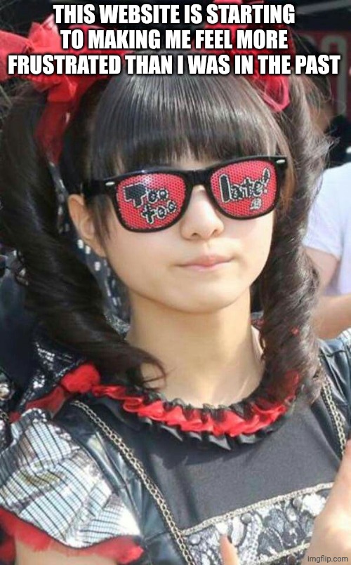 Too Too Late | THIS WEBSITE IS STARTING TO MAKING ME FEEL MORE FRUSTRATED THAN I WAS IN THE PAST | image tagged in too too late | made w/ Imgflip meme maker