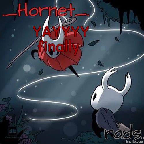 Hornet and Radium temp | YAYYYY finally | image tagged in hornet and radium temp | made w/ Imgflip meme maker