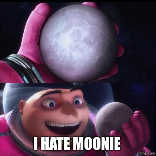 I hate moonie | I HATE MOONIE | image tagged in gru holds the moon | made w/ Imgflip meme maker