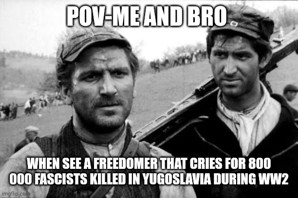 POV-ME AND BRO; WHEN SEE A FREEDOMER THAT CRIES FOR 800 000 FASCISTS KILLED IN YUGOSLAVIA DURING WW2 | made w/ Imgflip meme maker