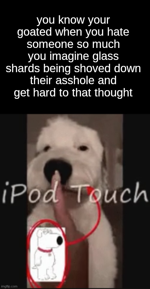 s | you know your goated when you hate someone so much you imagine glass shards being shoved down their asshole and get hard to that thought | image tagged in ipod touch | made w/ Imgflip meme maker