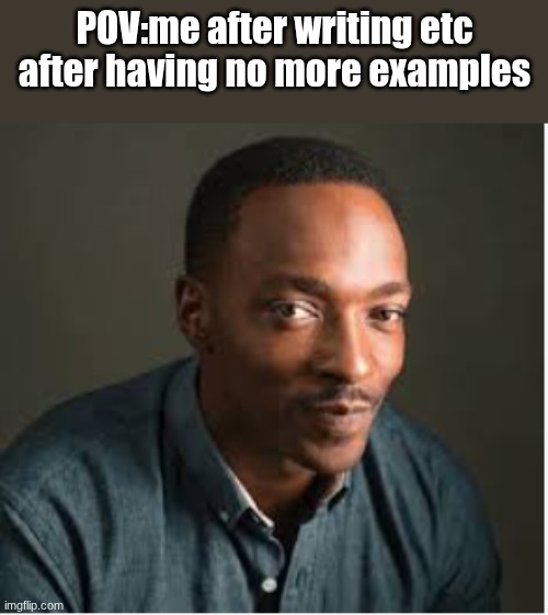 POV: using etc after not knowing what to write | POV:me after writing etc after having no more examples | image tagged in who hasn't done this | made w/ Imgflip meme maker