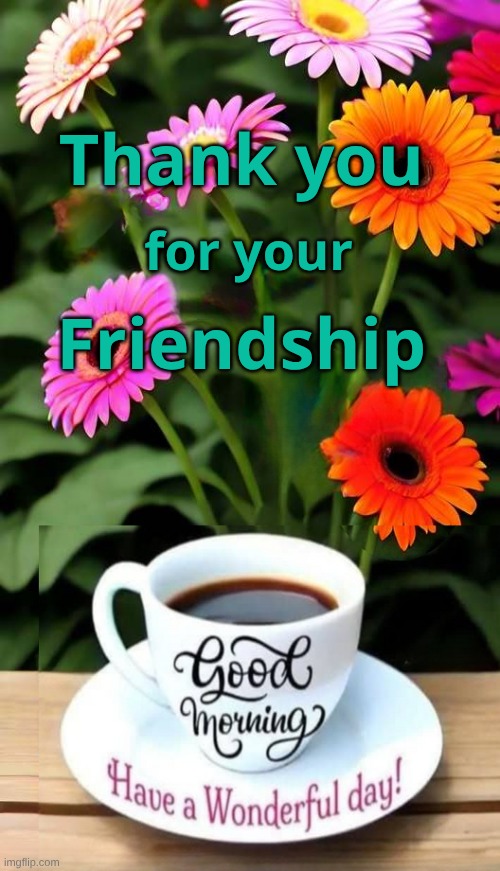 Good Morning | 𝐓𝐡𝐚𝐧𝐤 𝐲𝐨𝐮; 𝐟𝐨𝐫 𝐲𝐨𝐮𝐫; 𝐅𝐫𝐢𝐞𝐧𝐝𝐬𝐡𝐢𝐩 | image tagged in good morning,thank you everyone,friendship,love and friendship,have a nice day | made w/ Imgflip meme maker