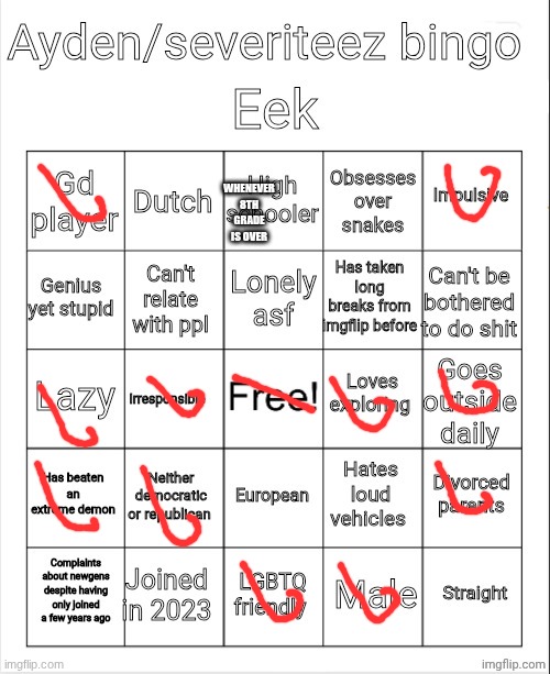 Ayden/severiteez bingo | WHENEVER 8TH GRADE IS OVER | image tagged in ayden/severiteez bingo | made w/ Imgflip meme maker