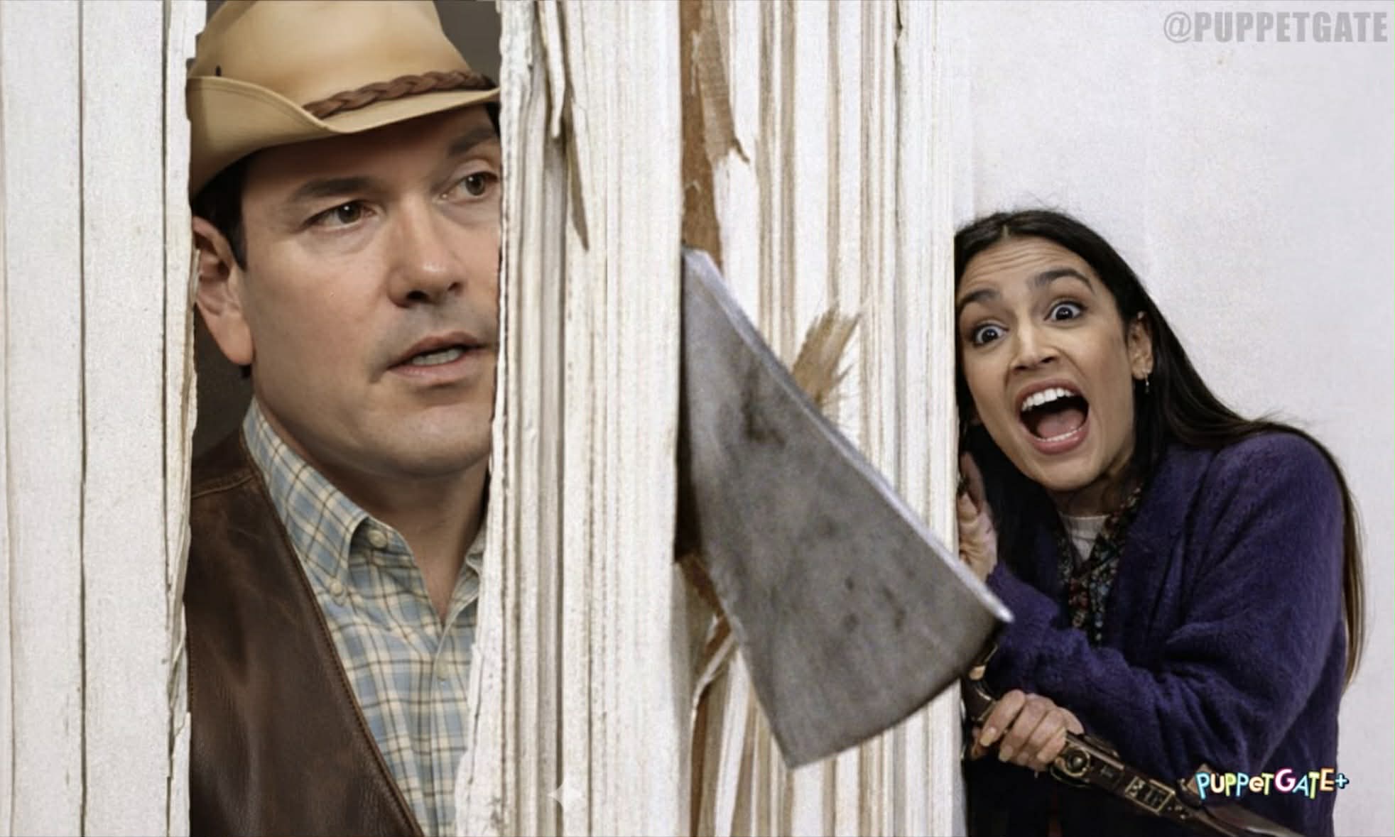 the shining scene with Marco Rubio and AOC Blank Meme Template