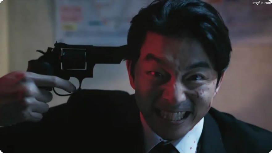 Squid game salesman gun to head | image tagged in squid game salesman gun to head | made w/ Imgflip meme maker