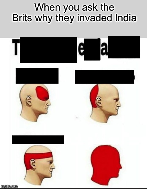 Very Stupid | When you ask the Brits why they invaded India | image tagged in types of headaches meme | made w/ Imgflip meme maker