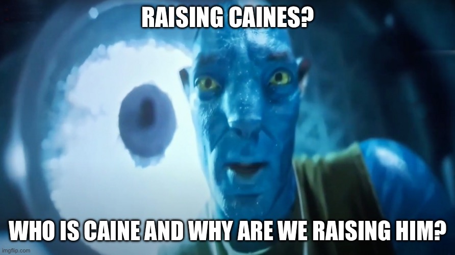 I hope no one’s done this | RAISING CAINES? WHO IS CAINE AND WHY ARE WE RAISING HIM? | image tagged in staring avatar guy | made w/ Imgflip meme maker