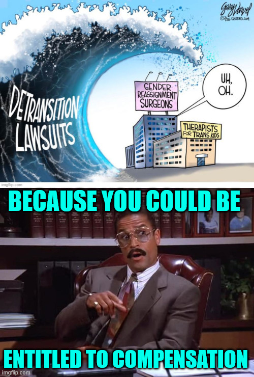 Because you could be entitled to compensation | BECAUSE YOU COULD BE ENTITLED TO COMPENSATION | image tagged in jackie childs seinfeld injury lawyer,compensation,detrans | made w/ Imgflip meme maker