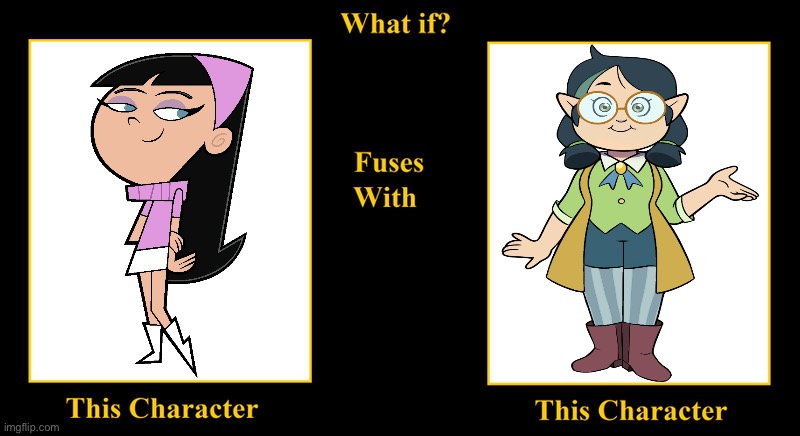 Trixie Tang Fuses With Willow Park | image tagged in blank fusion meme,trixie tang,the fairly oddparents,willow park,the owl house,asian | made w/ Imgflip meme maker