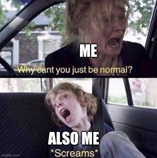 Why can't I just be normal | ME; ALSO ME | image tagged in why can't you just be normal | made w/ Imgflip meme maker
