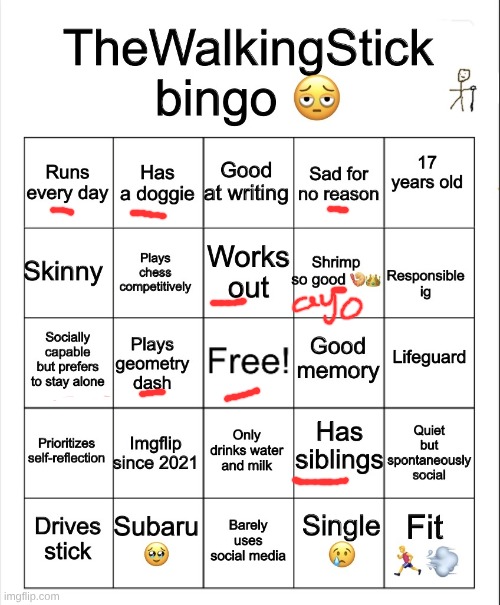 TheWalkingStick bingo | image tagged in thewalkingstick bingo | made w/ Imgflip meme maker