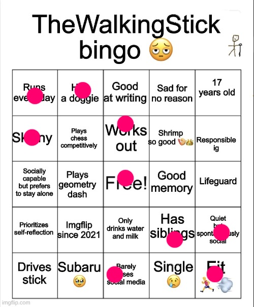 TheWalkingStick bingo | image tagged in thewalkingstick bingo | made w/ Imgflip meme maker
