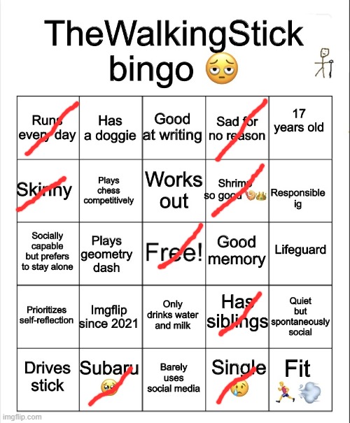 TheWalkingStick bingo | image tagged in thewalkingstick bingo | made w/ Imgflip meme maker